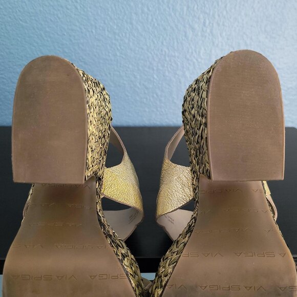VIA SPIGA ~ “Flora” Gold Leather Platform Heels ~ 8M  EUC - Picture 7 of 14